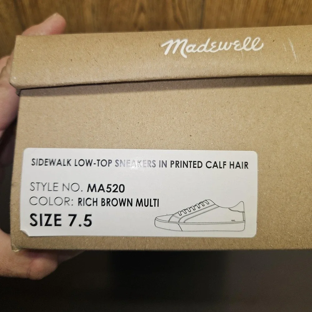 Madewell Sidewalk Low Top Shoes Women 7.5 Brown Genuine Calf Hair Sneaker Trendy